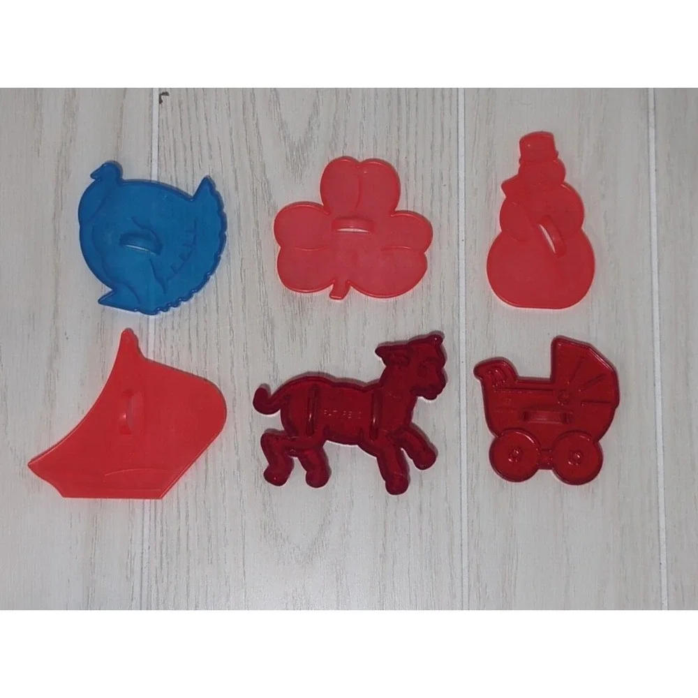Vintage HRM baby carriage lamb Plastic cookie cutters blue turkey red boat lot
